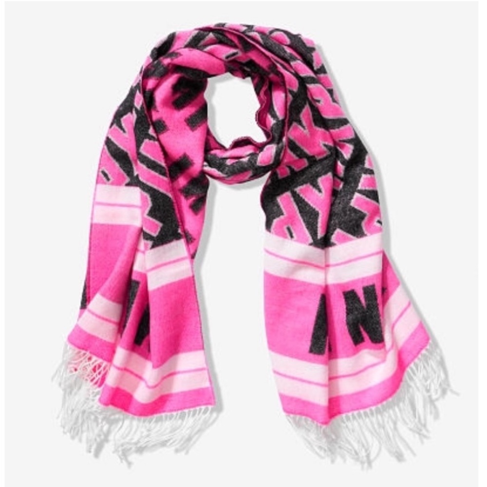 PINK Victoria's Secret Black and Pink Scarf oversized